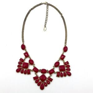 Red and gold tone Statement necklace with extender